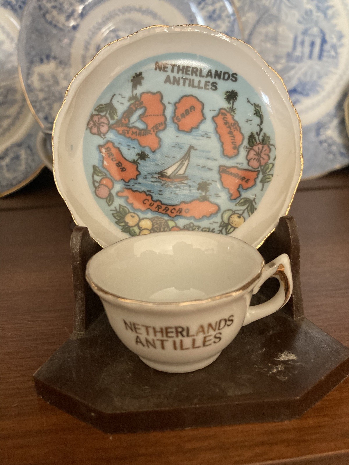 Netherland Antilles Small Cup & Saucer with stand Souvenir