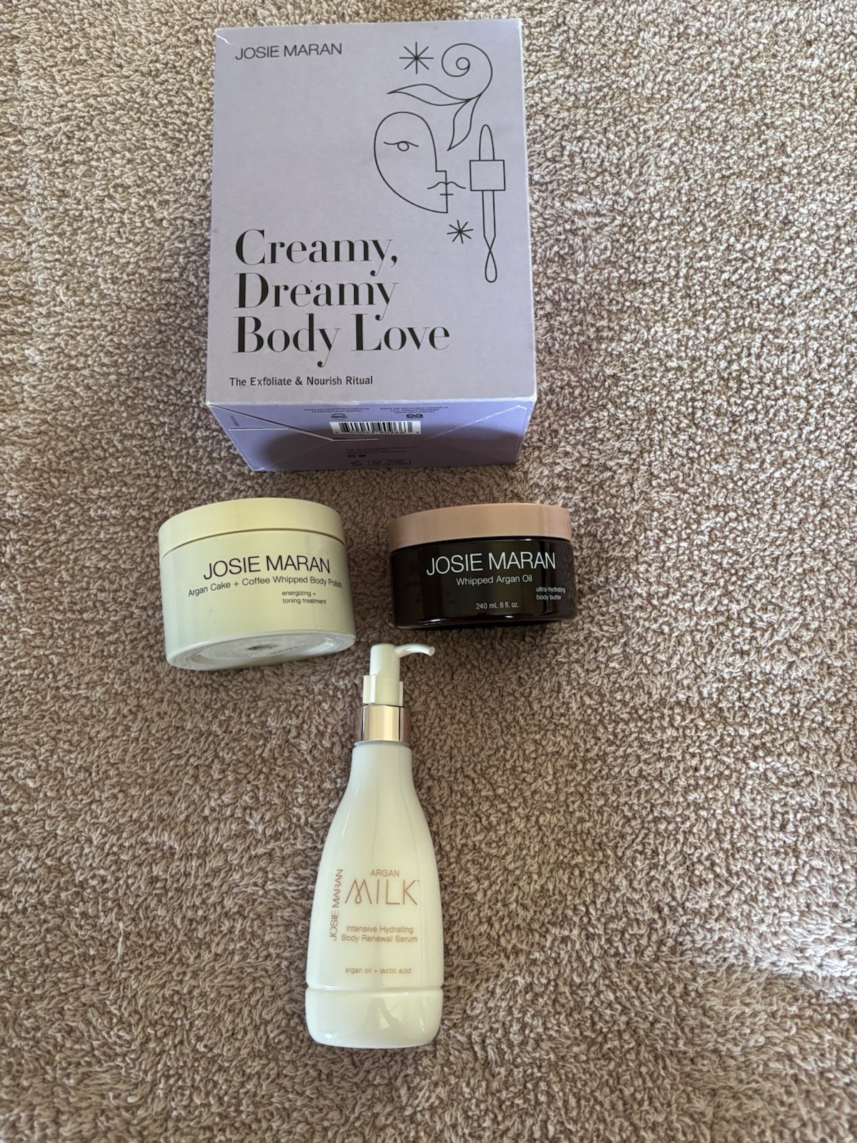Josie Maran Creamy Dreamy Body Love: Argon Milk, Whipped Argon Oil, Body Polish