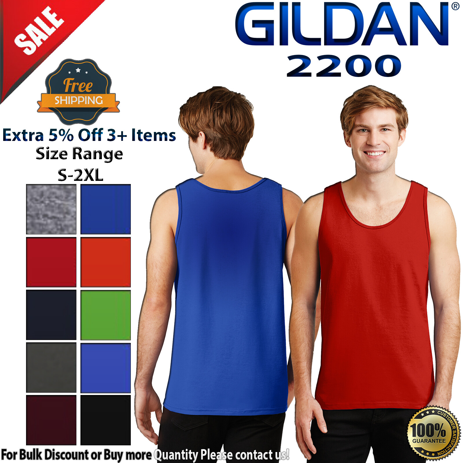 Gildan G220 Mens Sleeveless Ultra Cotton Round Neck Stylish Tank Top