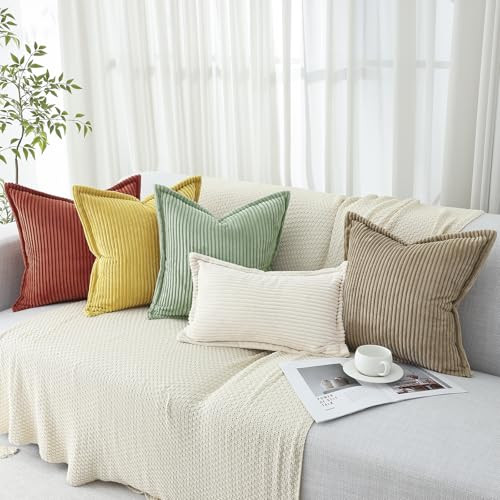 Corduroy Pillow Covers 20x20 Inch Set of 2, Striped Decorative Square Spring