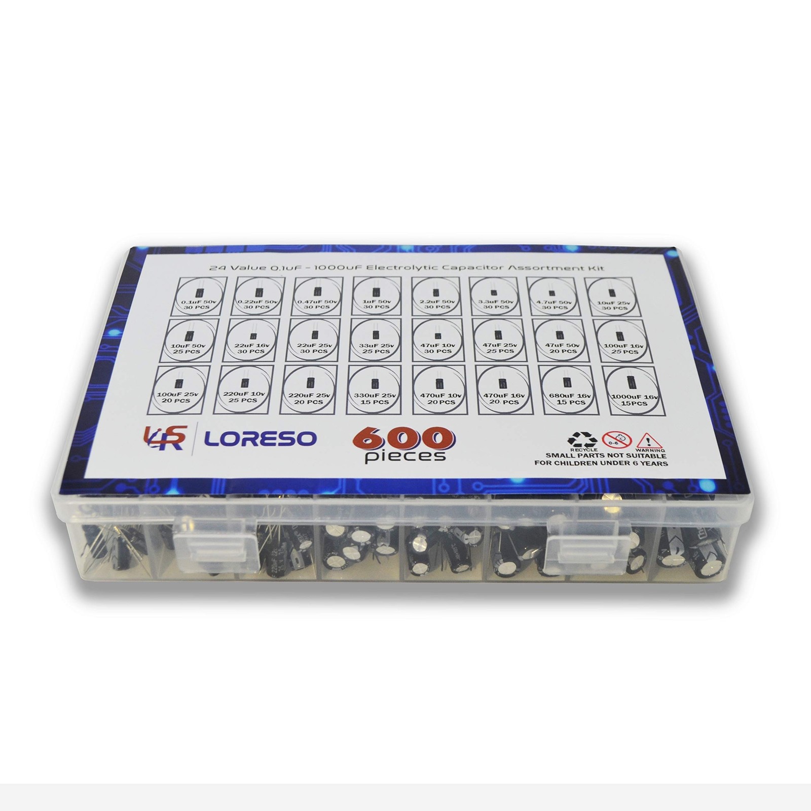 Electrolytic Capacitor Assortment Kit Box by Loreso 600pcs 24 Value - Electro...