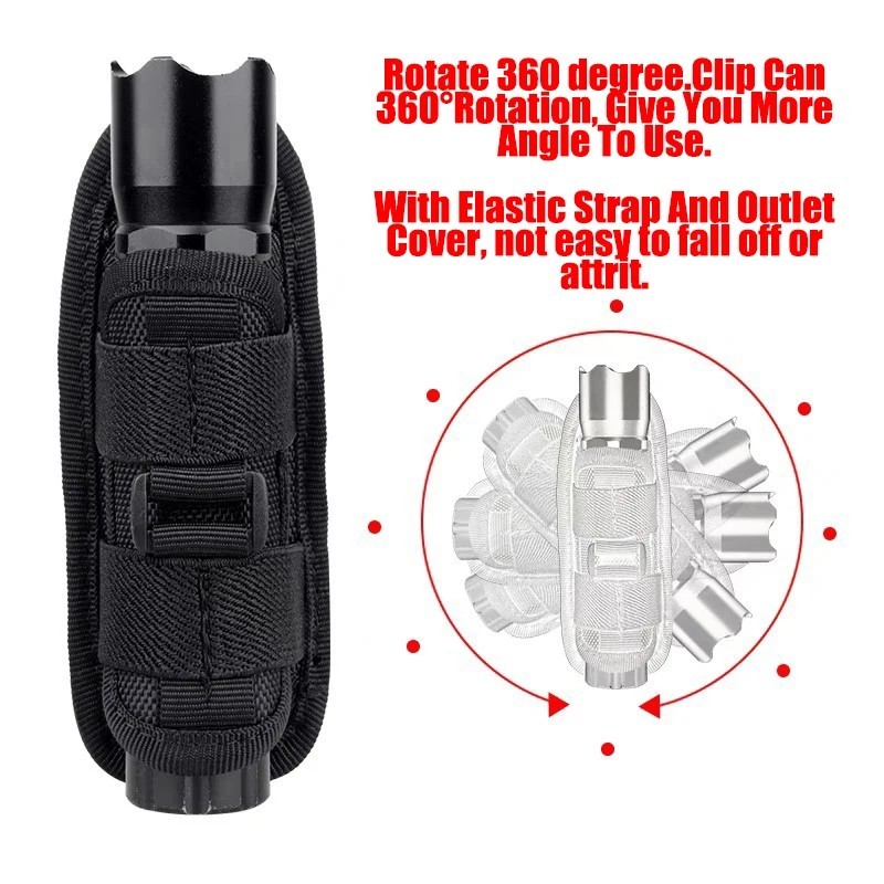 Tactical Flashlight Pouch 360 Degree Rotating Belt Holster Nylon Torch Case