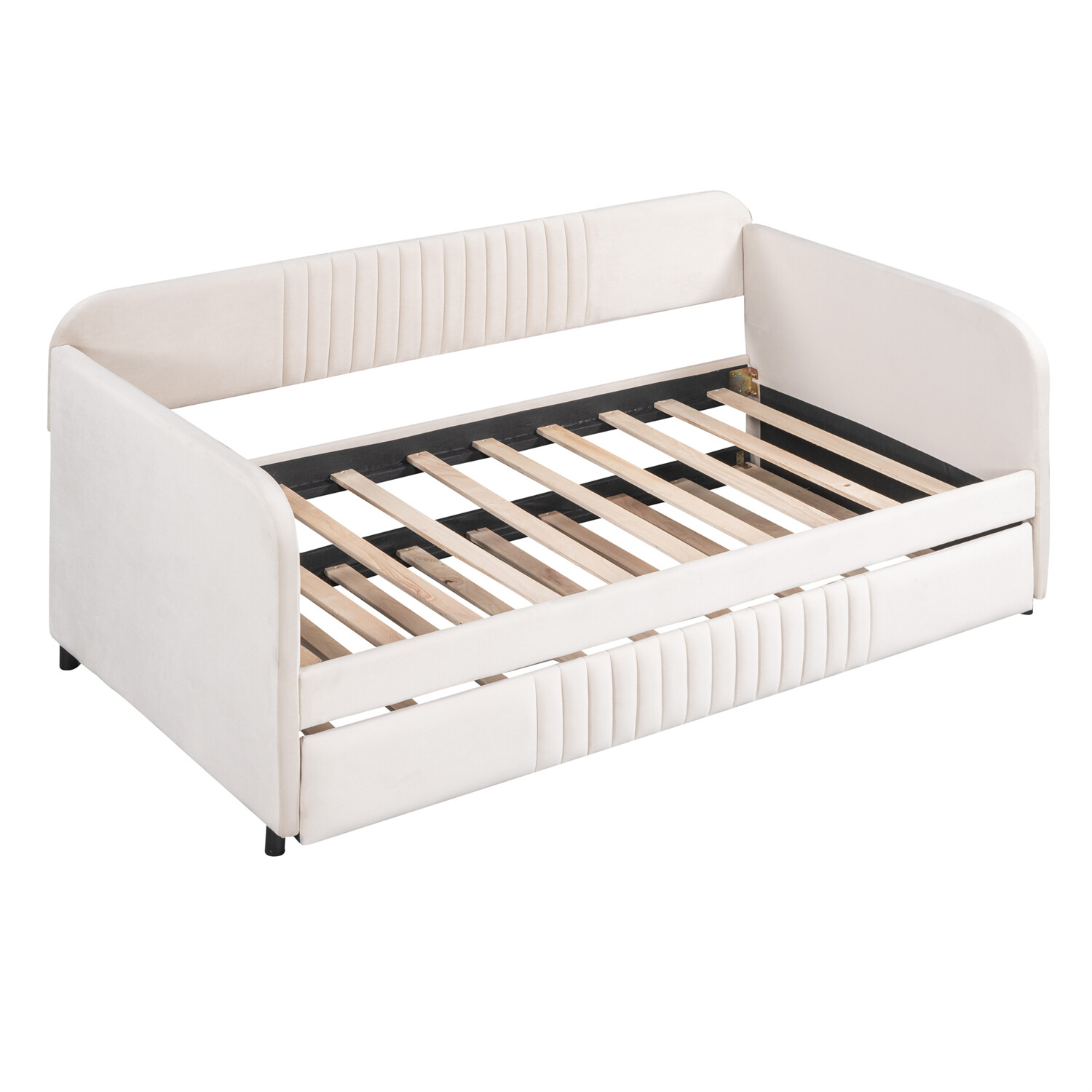 Twin Size Daybed with Trundle Upholstered Bed Frame Sofa Bed Beige/Blue/Gray