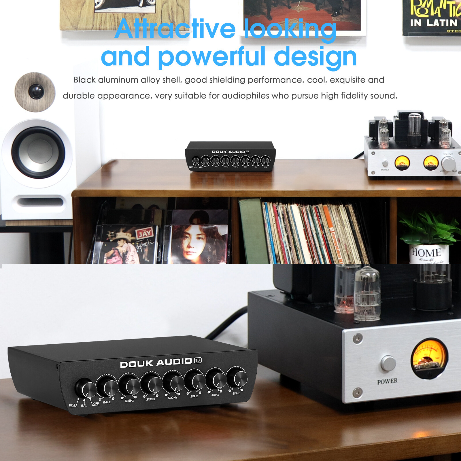 Douk Audio T7 7-Band Audio Equalizer Preamp Balanced XLR / RCA Pre-Amplifier