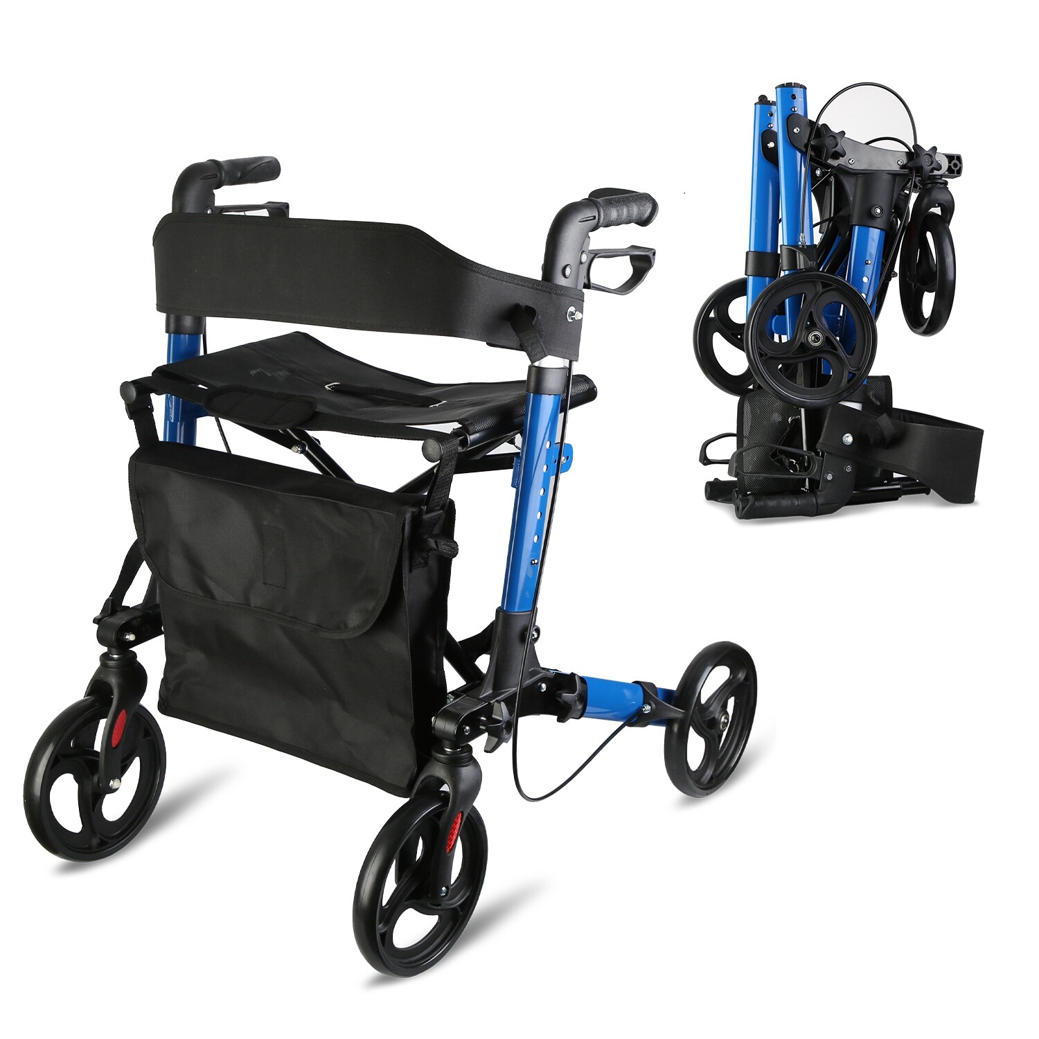 Aluminum Rollator Walker & Seat Backrest Rolling Walker Adjustable Black Walker