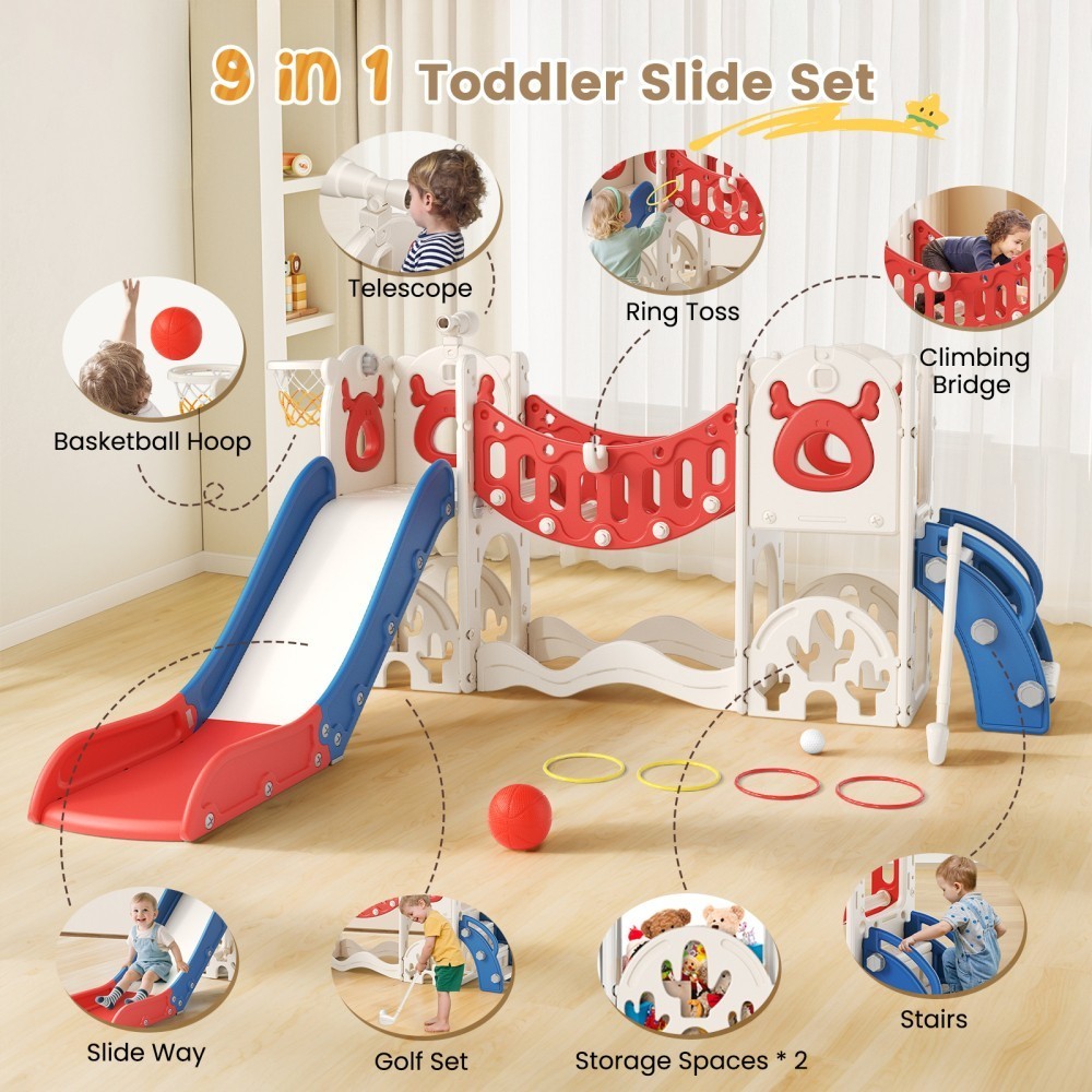 Kids Slide Climber Playset 8-in-1Toddler Large Slide Indoor & Outdoor Drawing