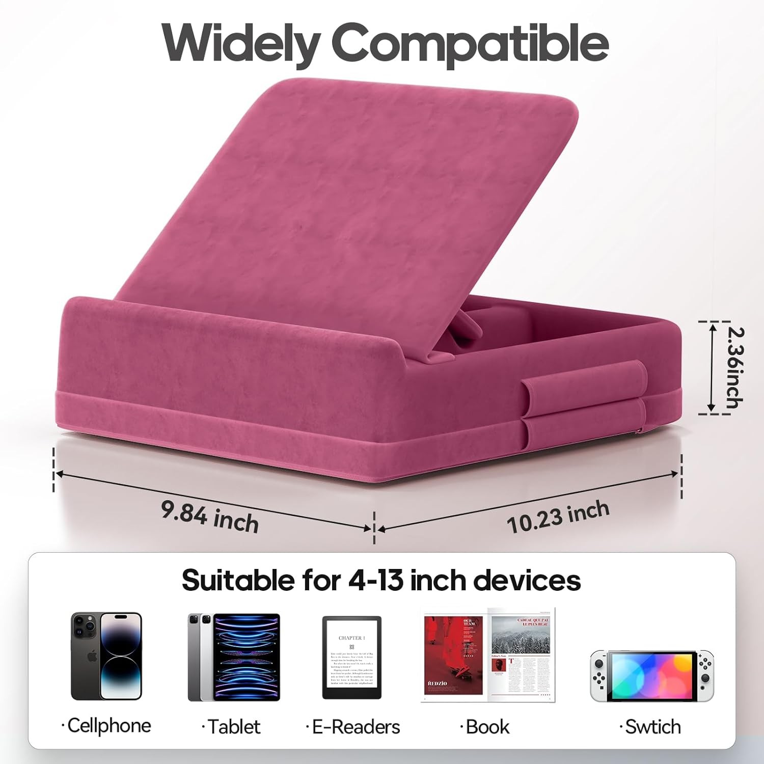 Tablet Pillow Stand W/ Storage Foldable iPad Holder Lap Desk & Bed Angle