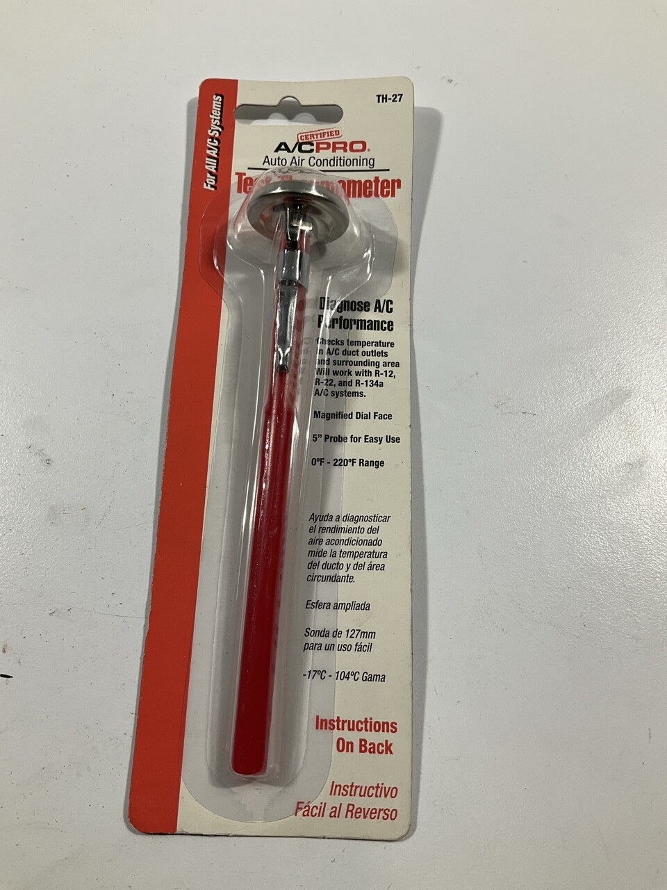 A/C Pro Car Air Conditioner A.C Test Temp. Thermometer W/ 5" Probe - 0-220 Range