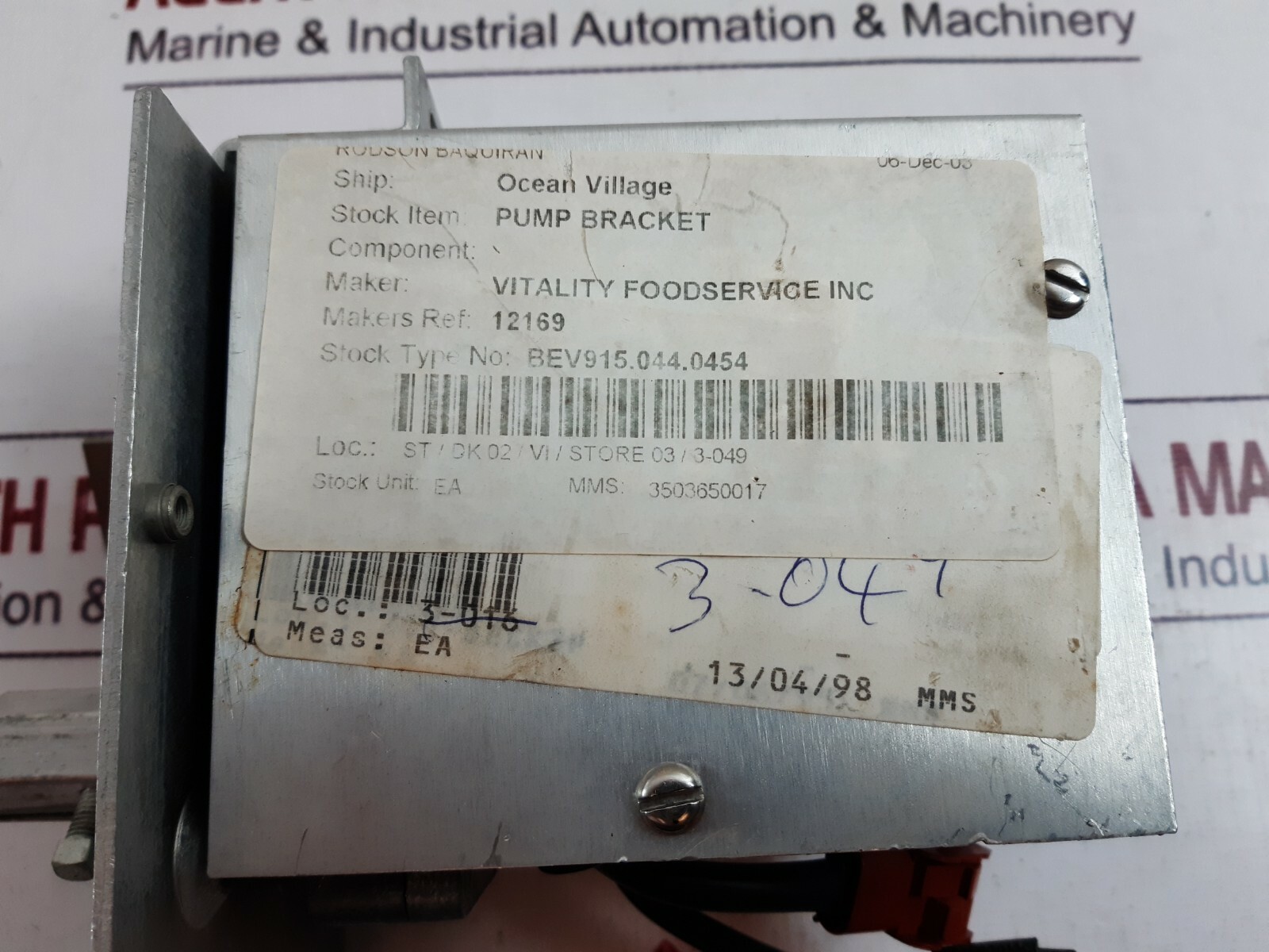Vitality 605027 pump bracket 130 rpm