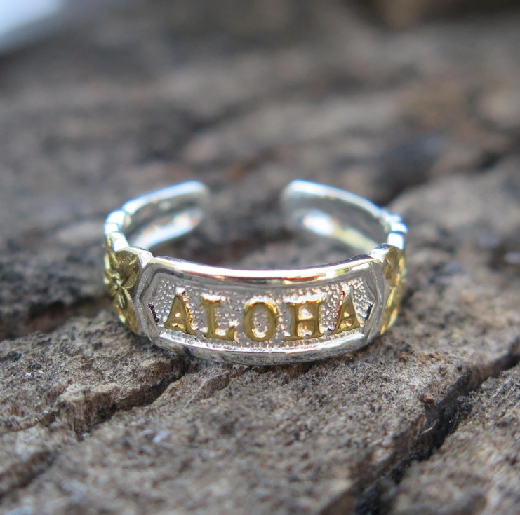 Sterling Silver Aloha Edge Hawaiian Plumeria Scroll Toe Ring Gold Plated TR1105