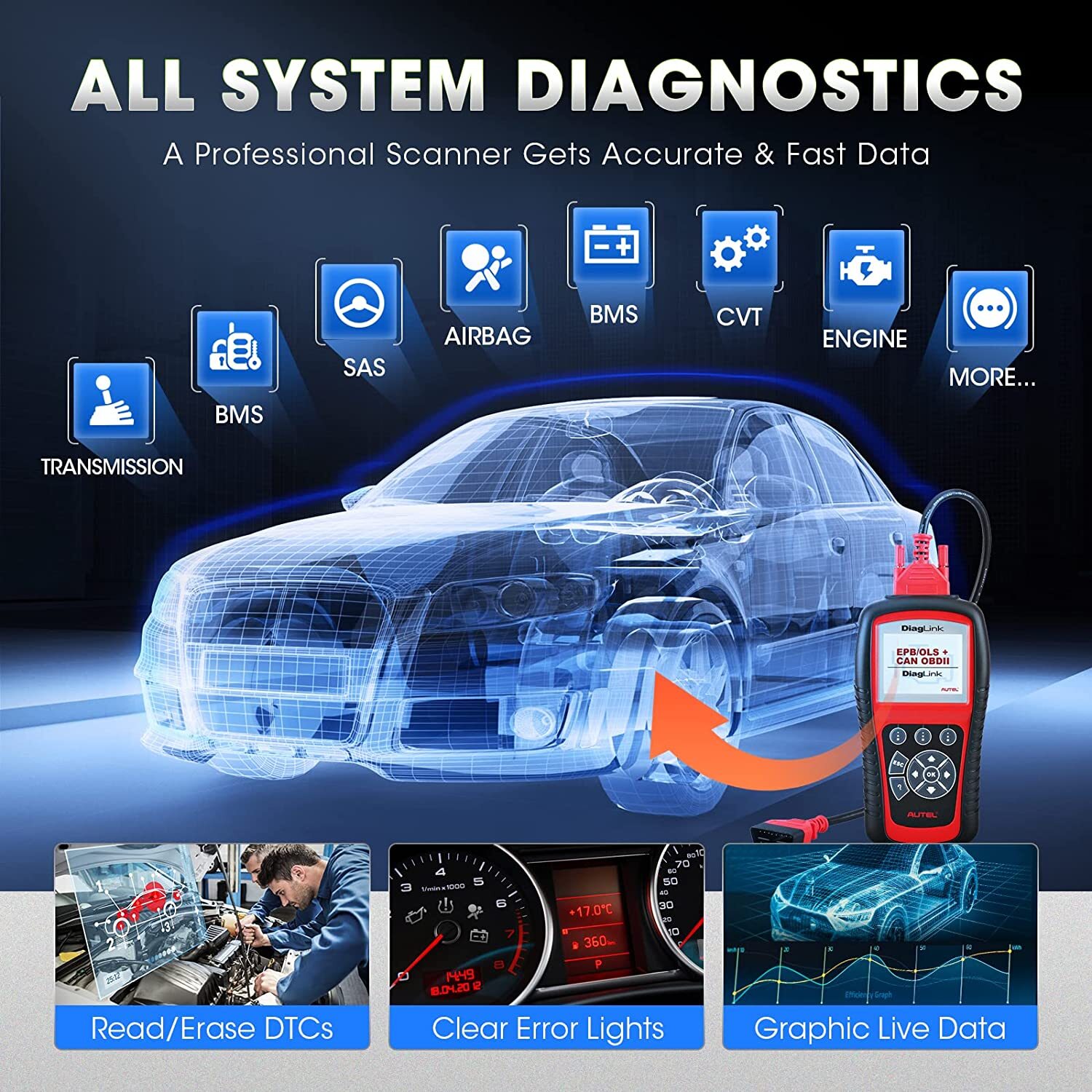 2026 Car All System Scanner Autel MaxiDiag Elite DiagLink OBD2 Diagnostic Reader