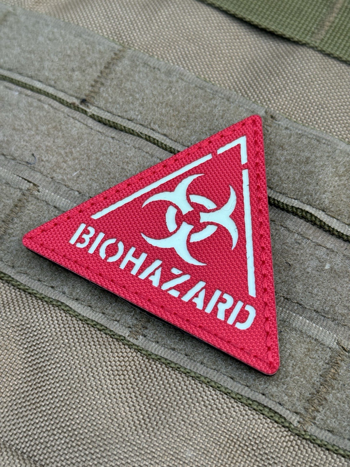 Biohazard IR Reflective Glow In Dark Patch Hook Loop Red