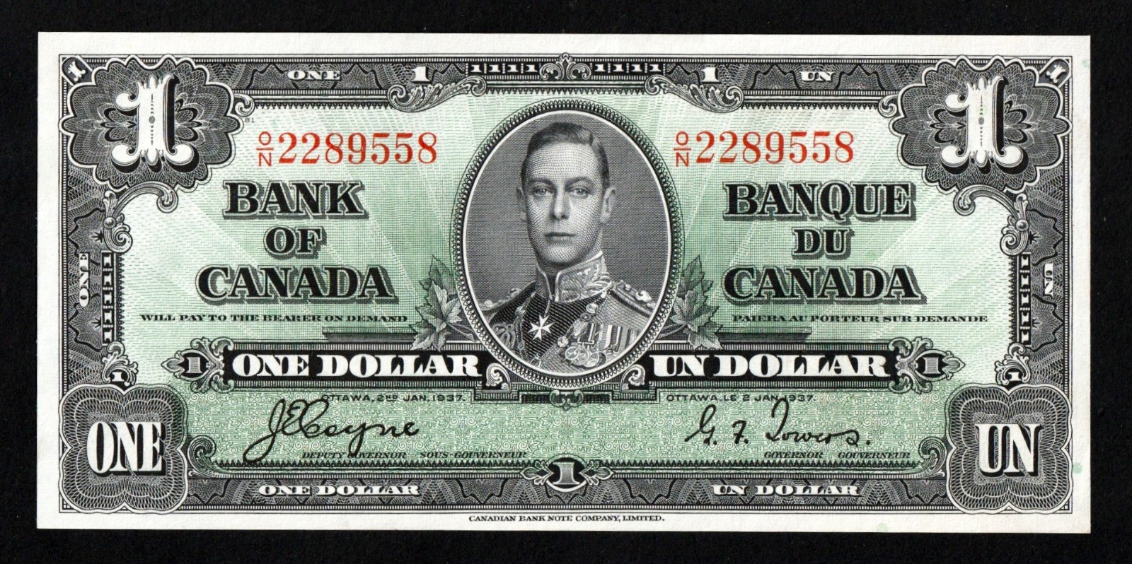 1937 Canada 1 Dollar Bill, UNC
