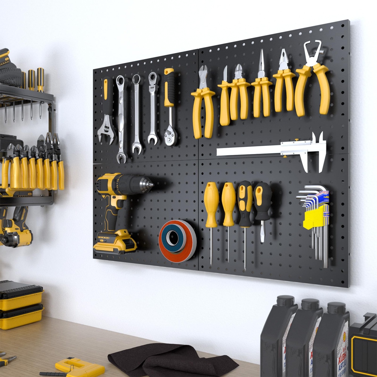 Peg Board, 4 Pack Metal Pegboard Panels Black Pegboards Wall Organizer, Tools...