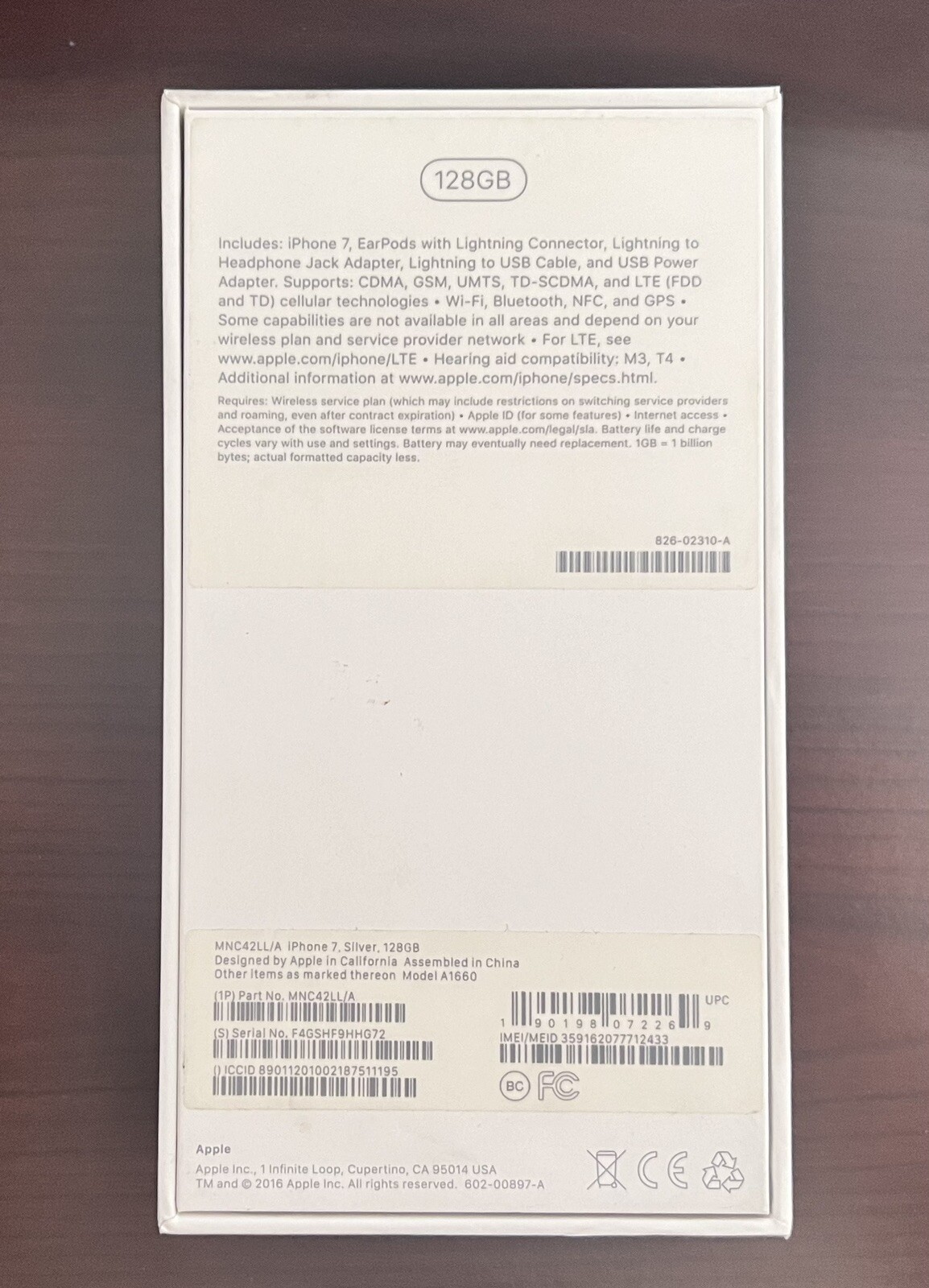 Apple iPhone 7 Silver 128GB - BOX ONLY - Original Box in Great Condition!