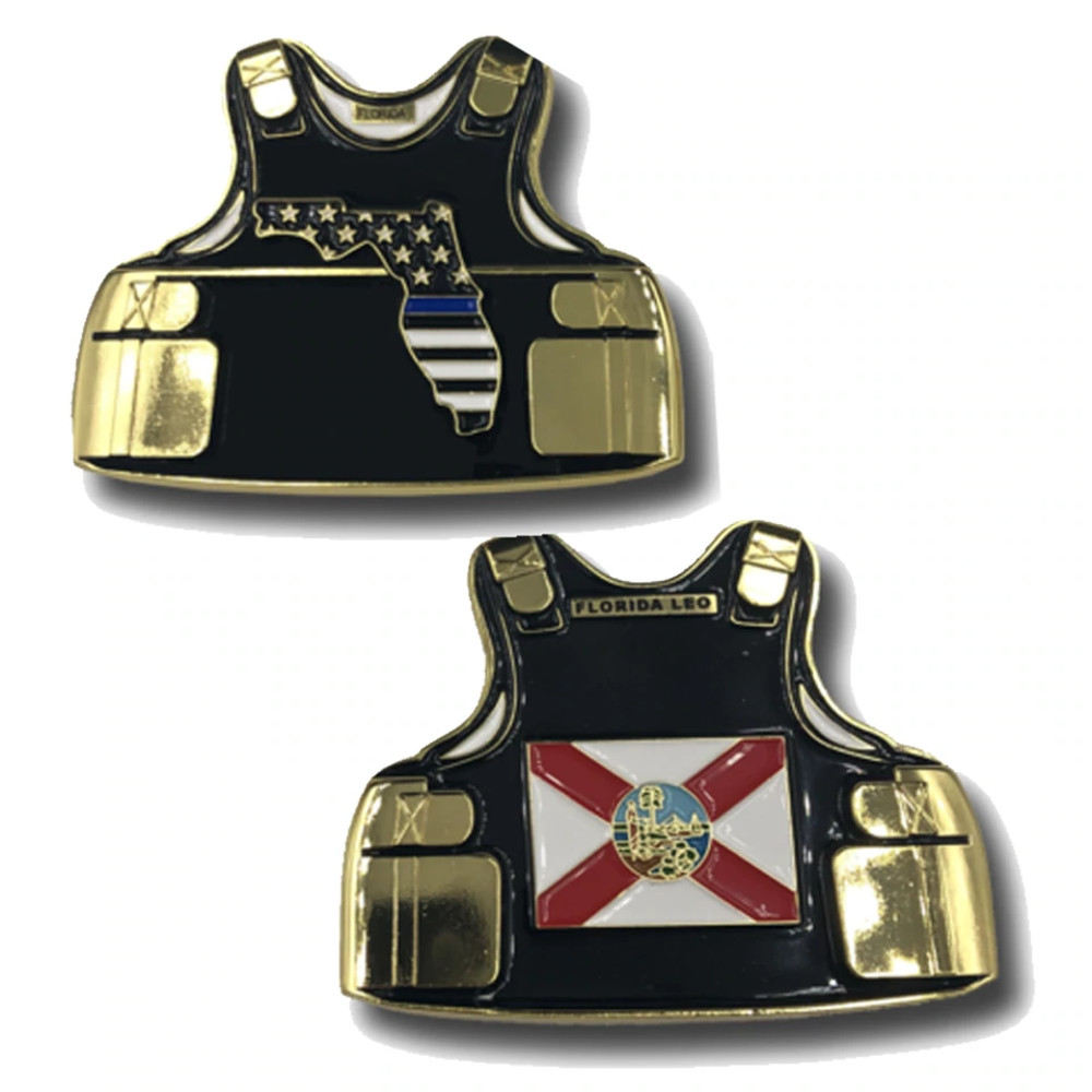 D-008 Florida LEO Thin Blue Line Police Body Armor State Flag Challenge Coins