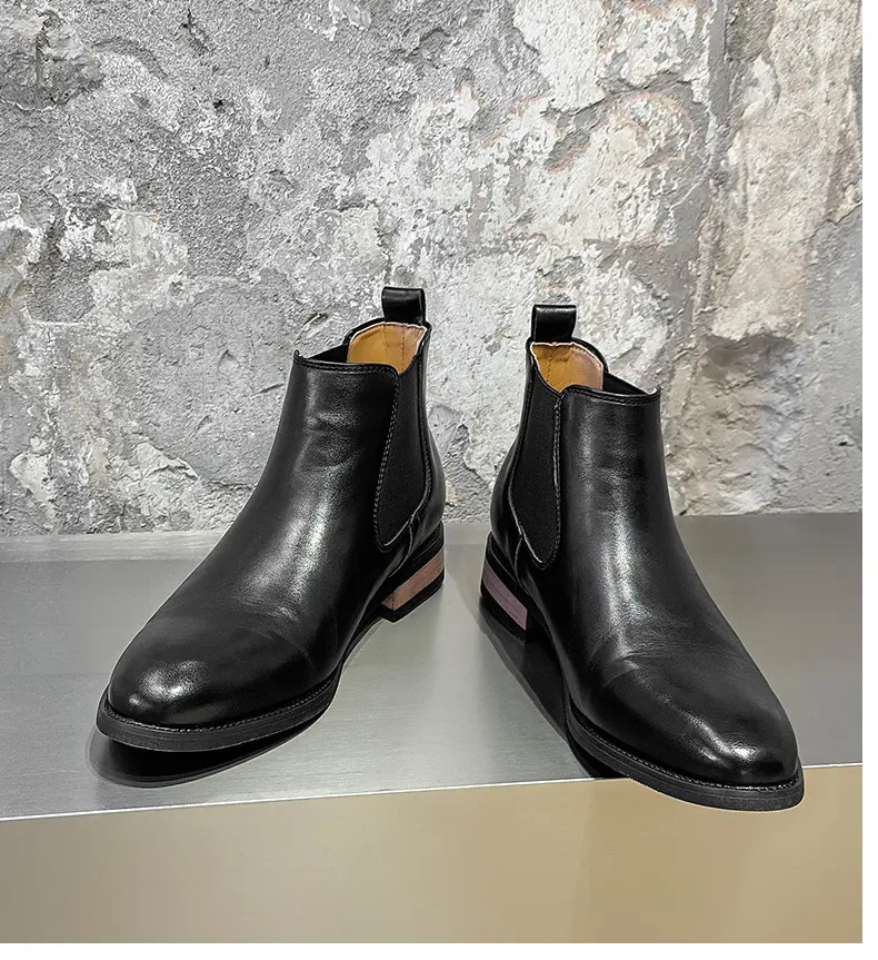 Men's Chelsea Boots British Pointed Toe High Heel Boots Fashion Leather Shoes