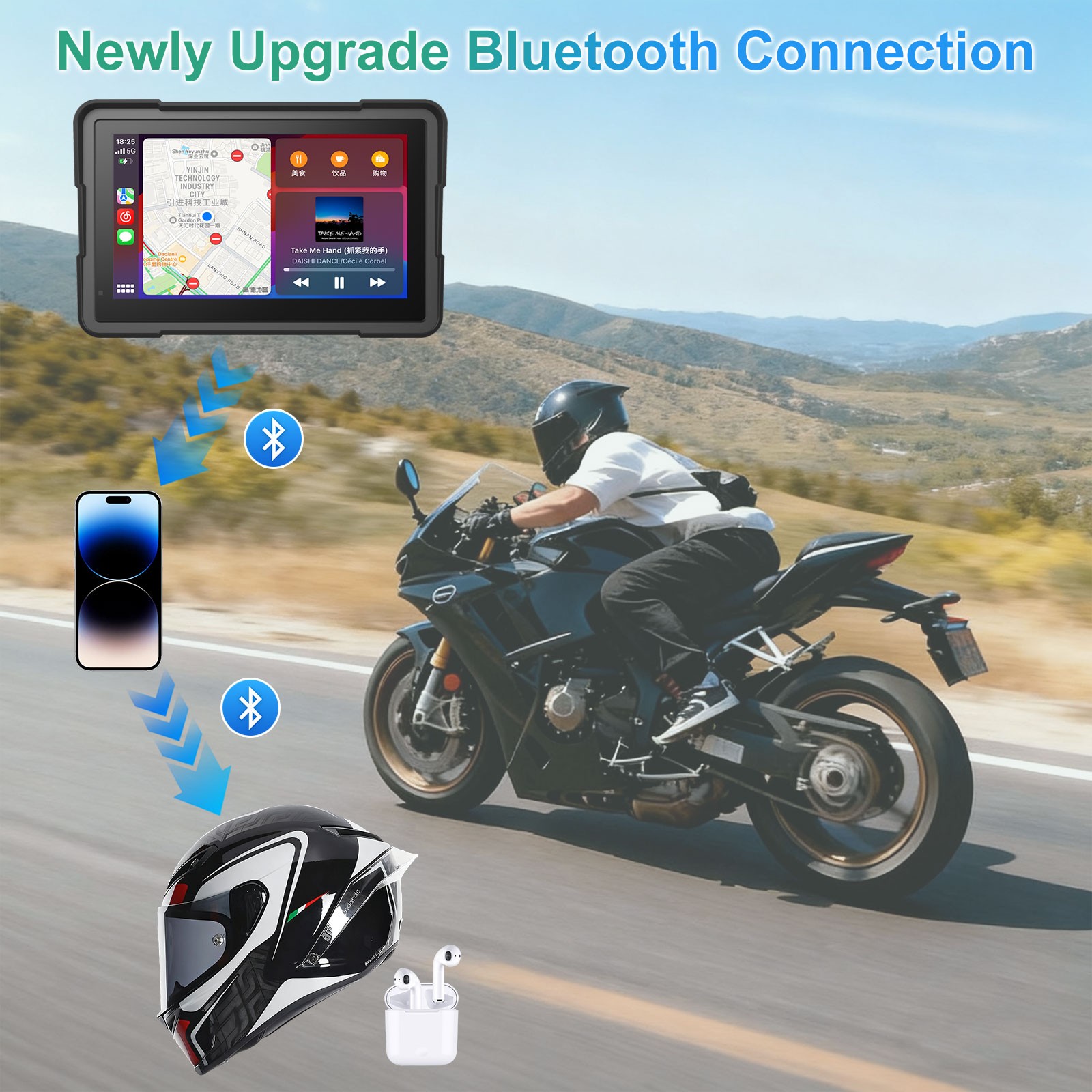 for BMW Motorcycle CarPlay & Android Auto Dual Bluetooth, 7" Waterproof Screen