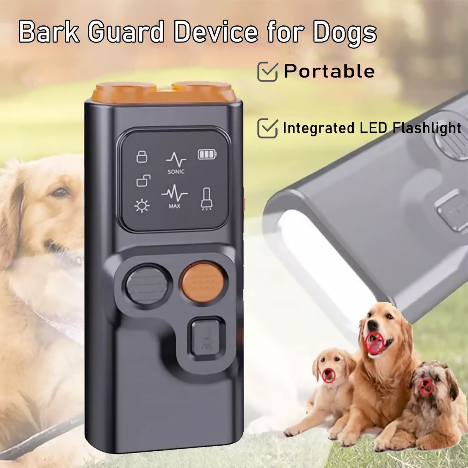 Ultrasonic Dog Training Device with Bark Deterrent and LED Flashlight Feature