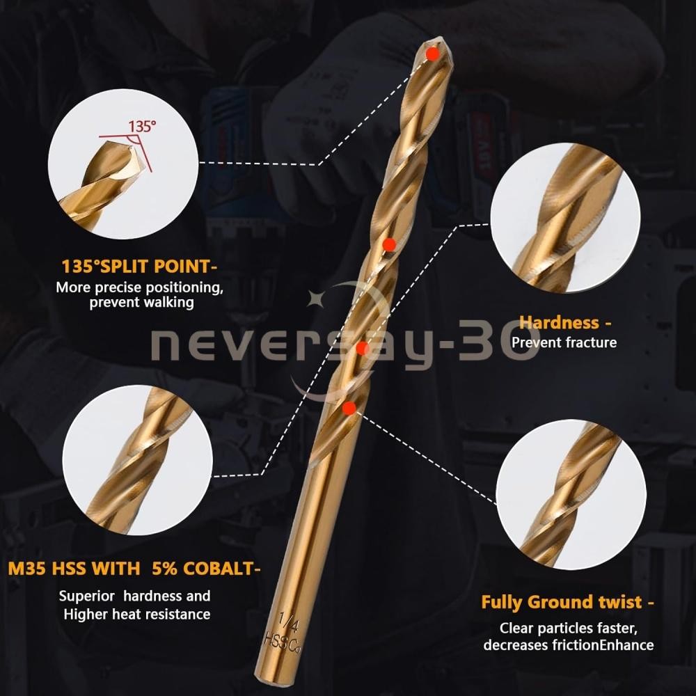 29PCS/Set HSS Drill Bits Black Gold Multi-Bits Twist Metal Drill Bit 1/16"-1/2"