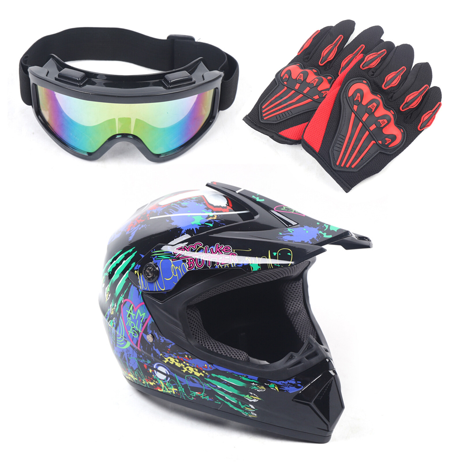 Motorcycle Helmet With Gloves Motorcycle Helmet Set Motocross Helmet Kit Black