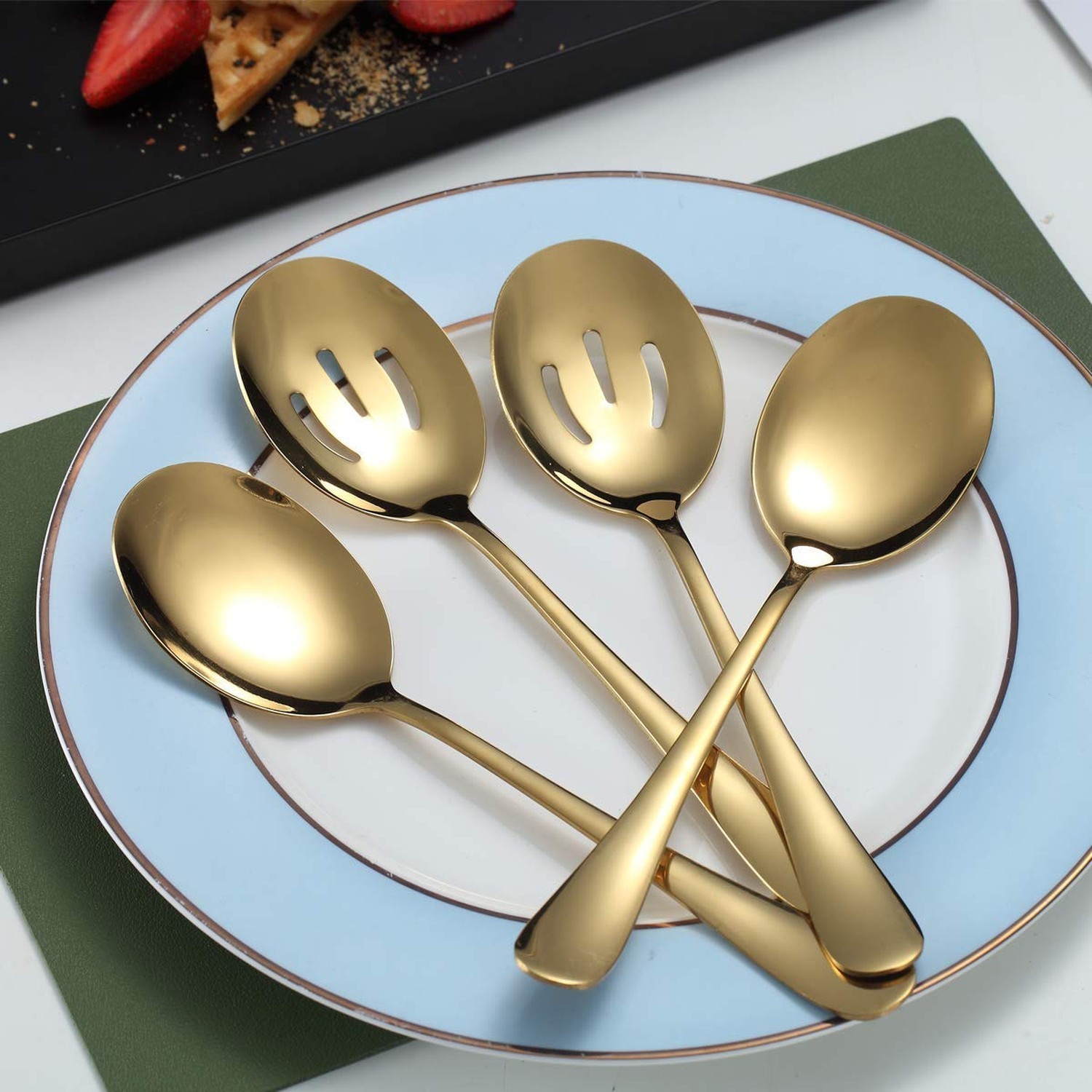Gold Serving Spoons 4 Pieces, Kyraton Titanium Plating Serving Spoon, Include...