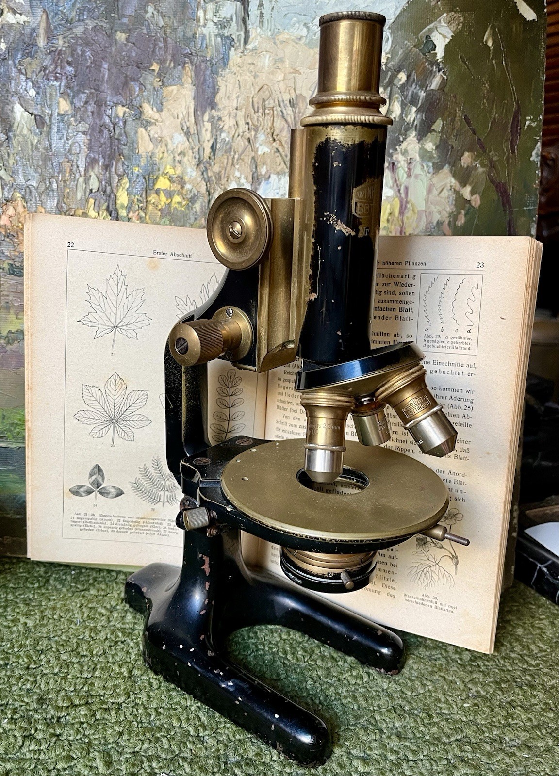 Antique Microscope  Winkel Zeiss Göttingen N 26060,bronze and iron