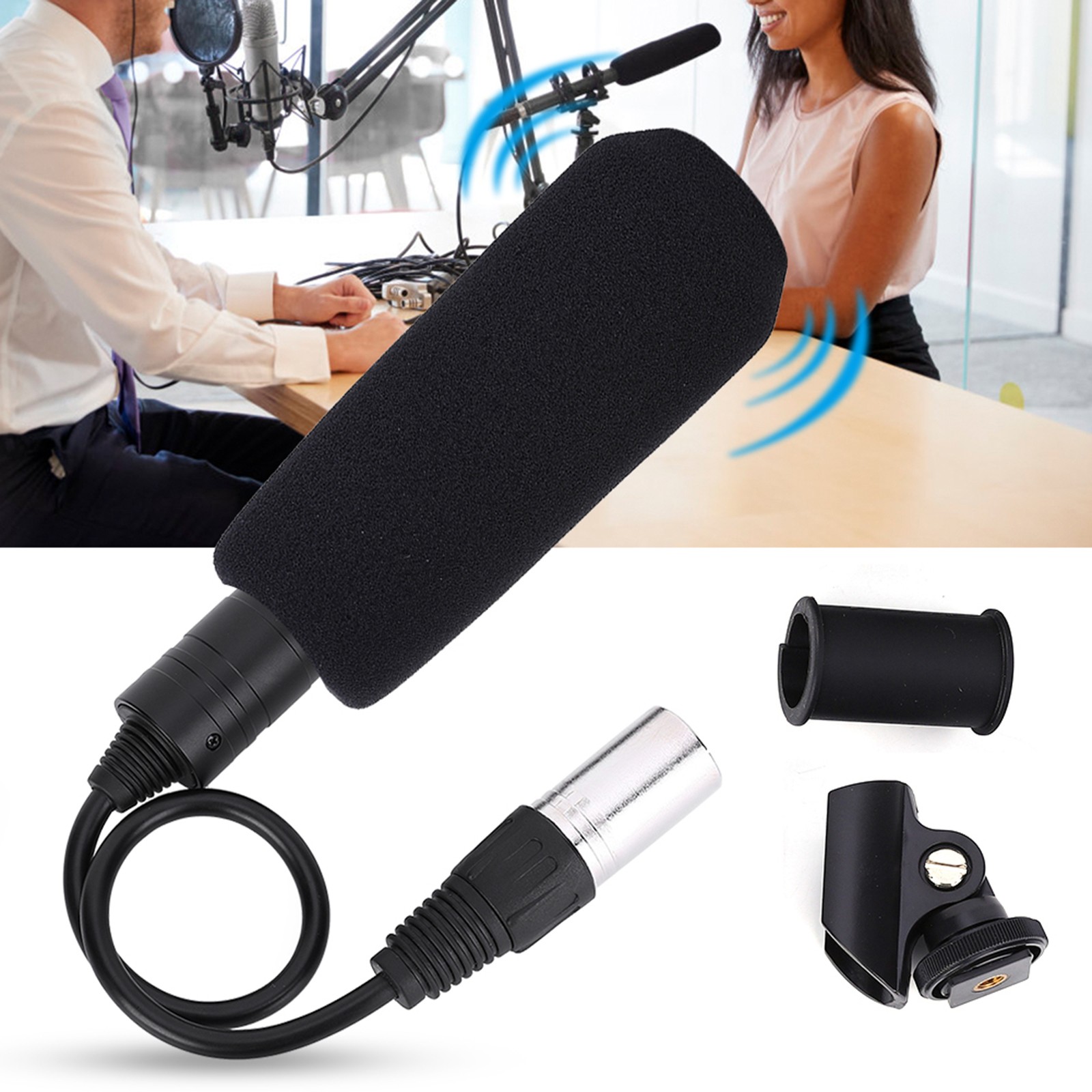 Condenser Microphone Stereo Camera Mic Video Recording Black Unidirectional Anti