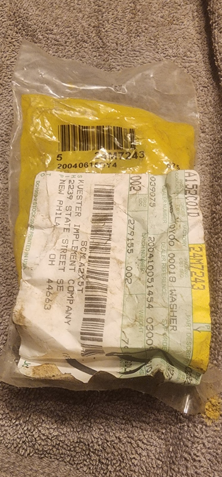 john deere 24M7243 washers 5 pack nos