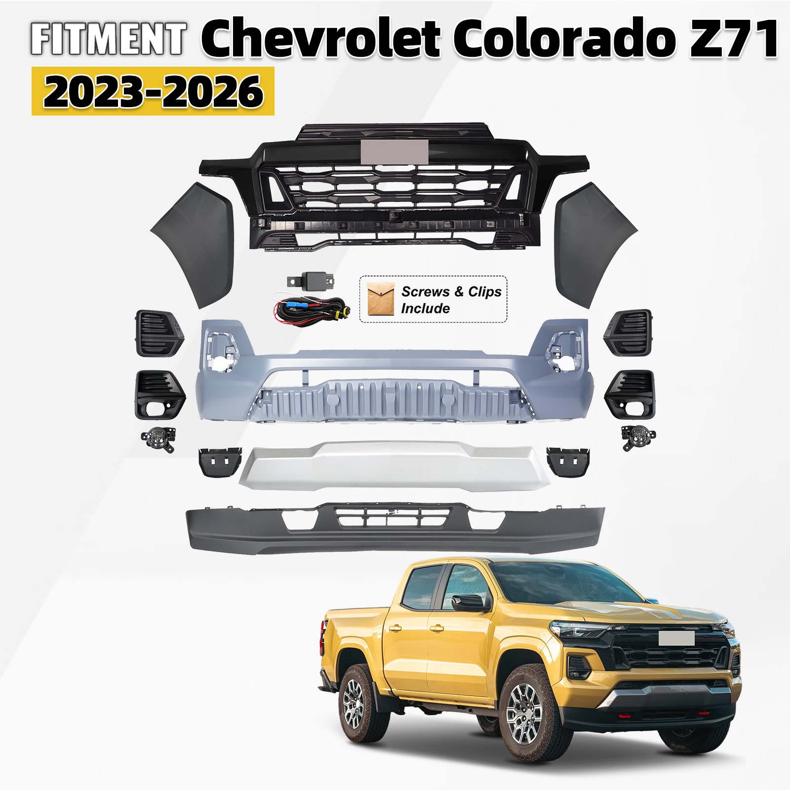 Front Bumper Cover Grille Assembly For 2023-2026 Chevy Colorado Z71 w/ Fog Light