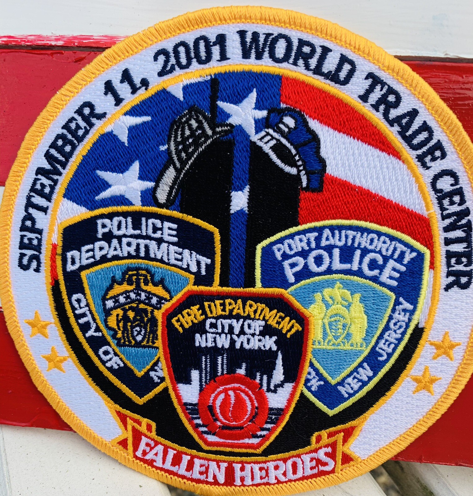 5” Patch FALLEN HEROES Fire Police Never Forget New York 9-11 Embroidered NEW