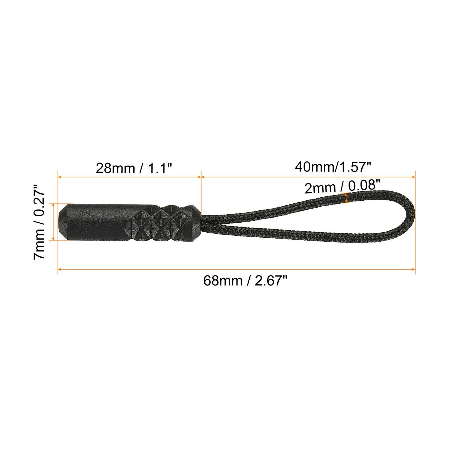 Zipper Pulls Extension Handle Cord, 10 Pack Plastic Cylindrical Head, Black