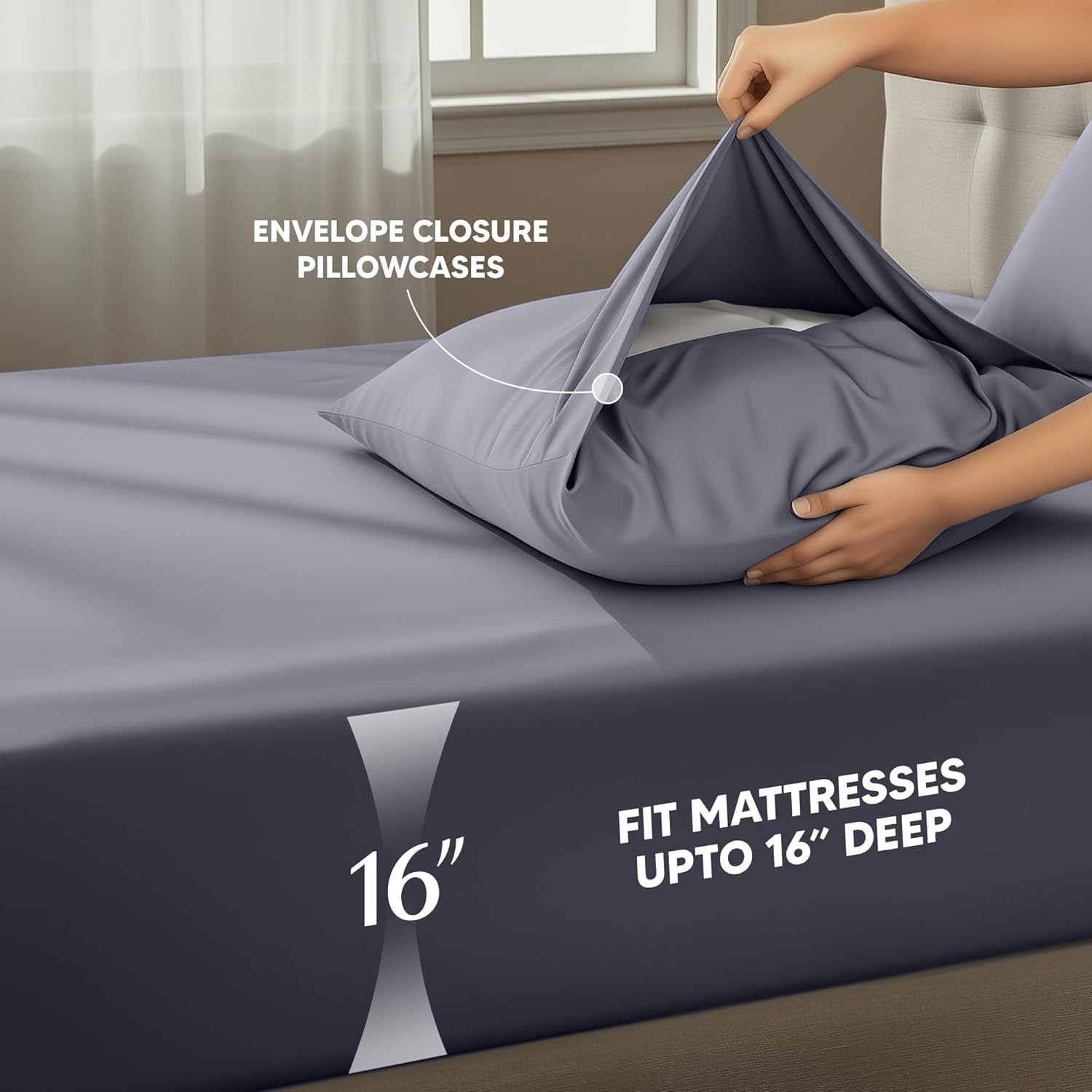 Queen Size Sheet Set 4 Piece Bed Sheets Soft & Breathable Microfiber Grey