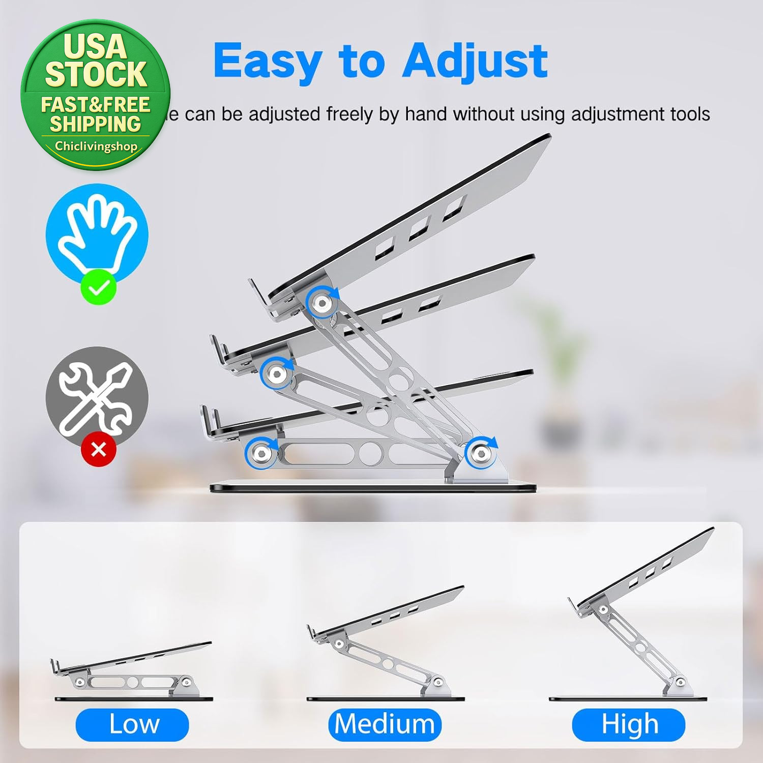 Adjustable Laptop Stand Ergonomic Metal Riser for 10-15.6 Inch Laptops