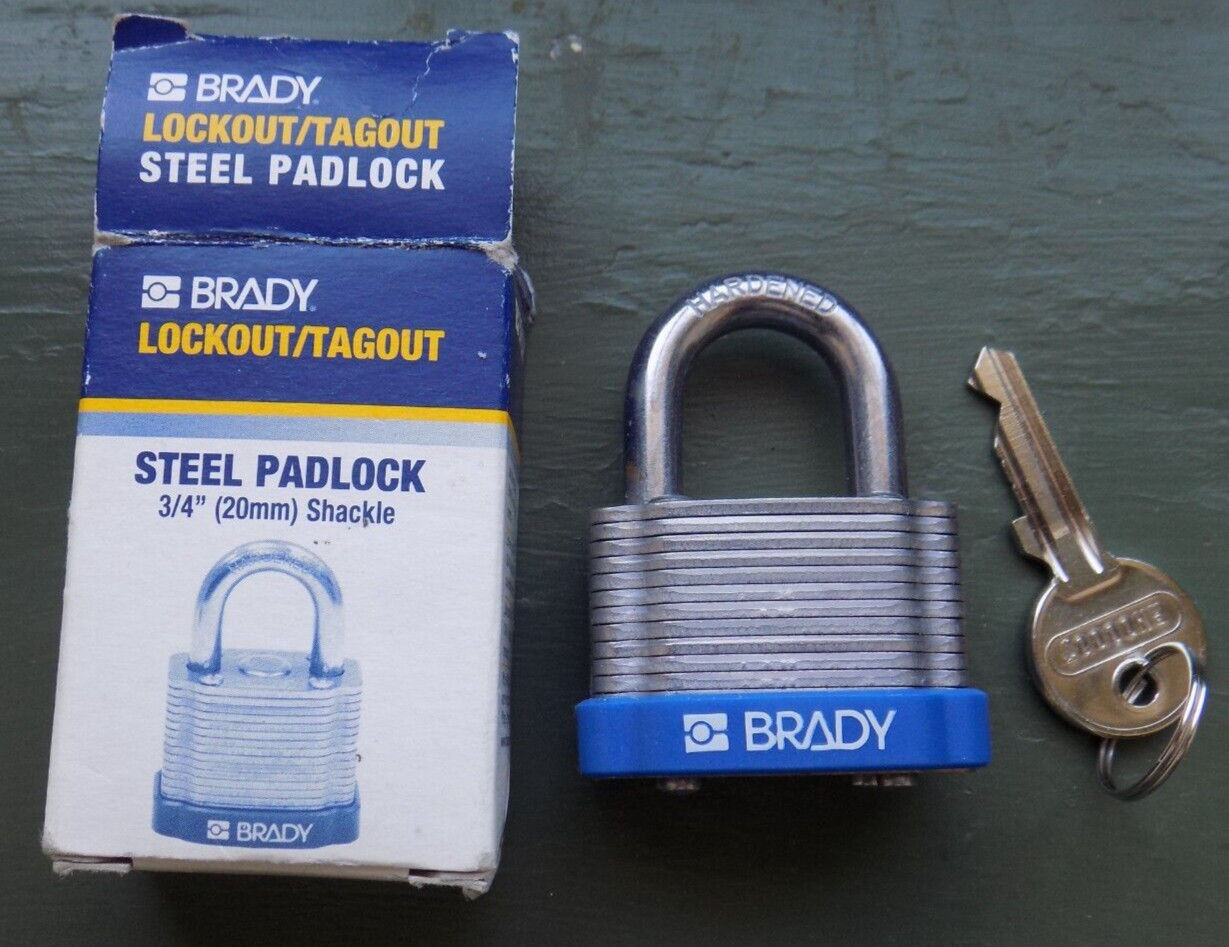 Brady Padlock 09079 made in Germany 3/4" shackle w/ box steel safety lock