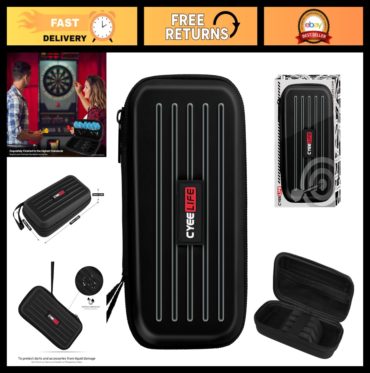 Dart Case for Steel & Soft Tip Darts - Holds 3 Darts, Accessories Storage, Pocke