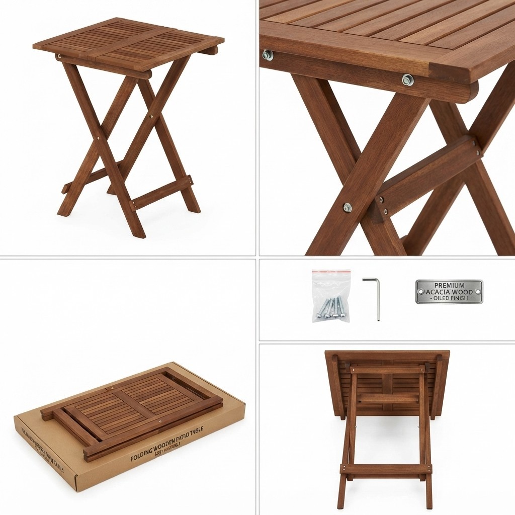 Tioman Hardwood Folding Patio Table Teak Oil Large Outdoor Balcony Garden