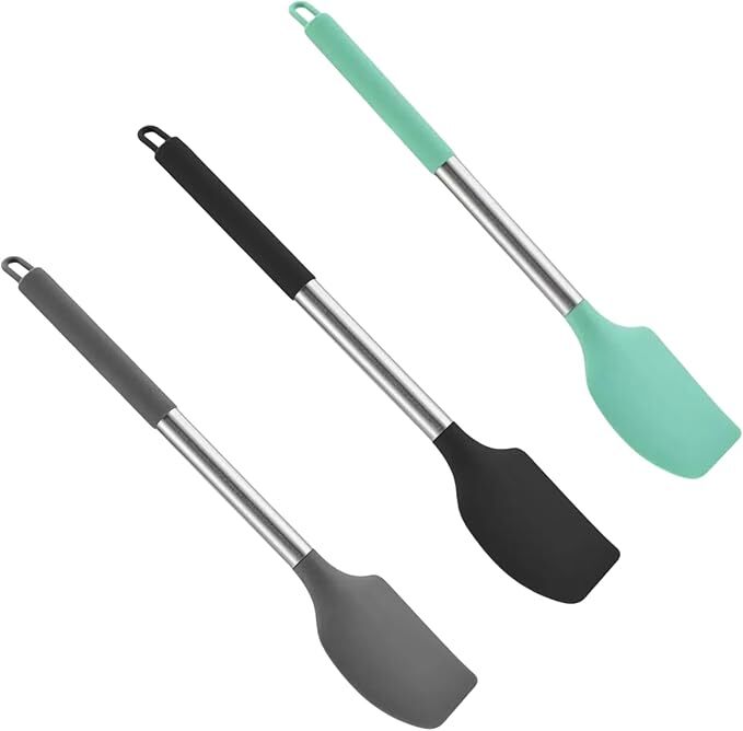 Steel Handle Silicone Spatula Set (13.2"), 3-Pack Large Non Stick Rubber