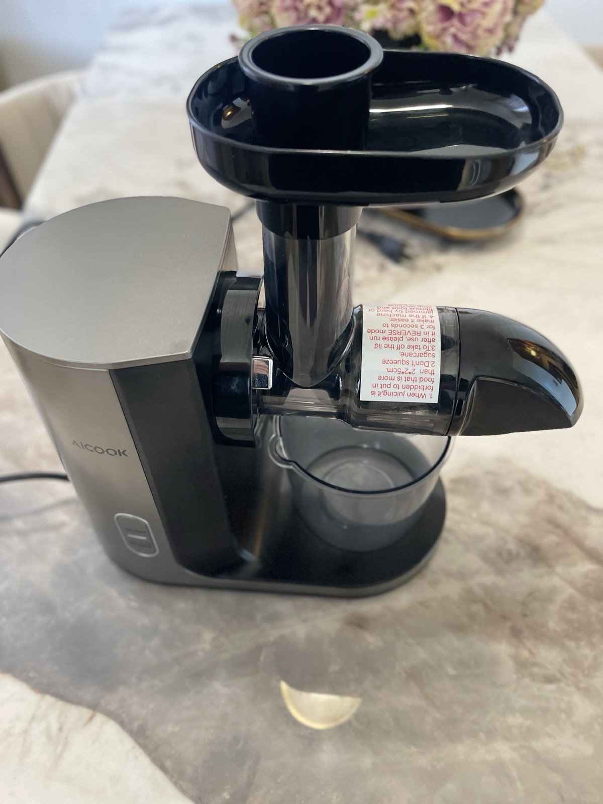 Aicook Electric Masticating Juicer Black Silver Reverse Function Brushed 6 Parts