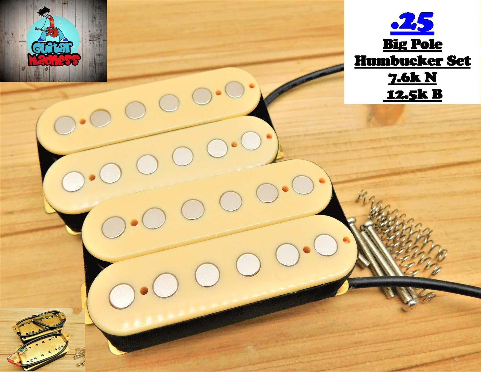 G.M. .25 Big Pole Humbucker Set (50mm,52mm) Cream 1/4 inch Pole pieces
