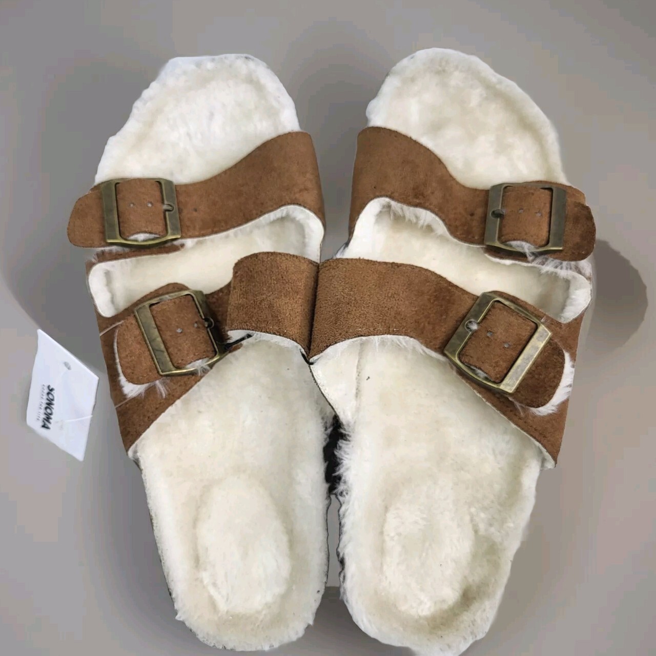 Sonoma Women's Cork Sandal  Size 9/10 Adjustable Strap Lined Faux Fur NWT