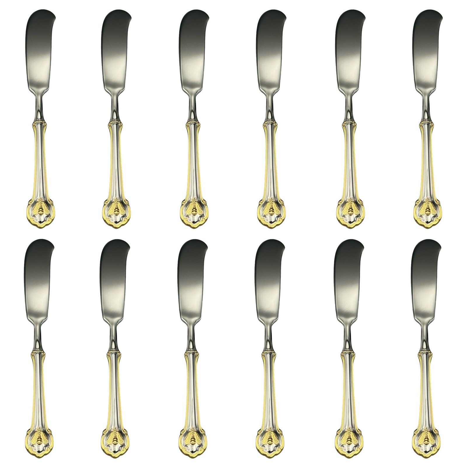 Wallace Napoleon Bee Gold Accent 18/10 Stainless Butter Spreader (Set of Twelve)