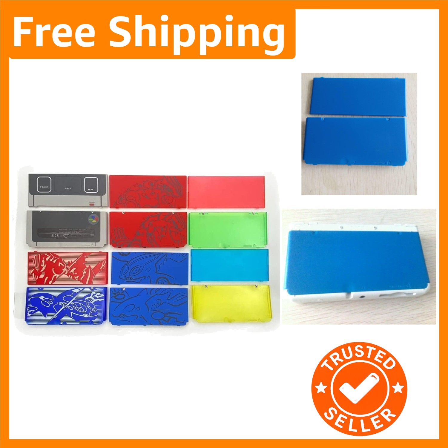 2015 New 3DS Front and Back Faceplate in Glossy Blue - Perfect Fit, Easy Install