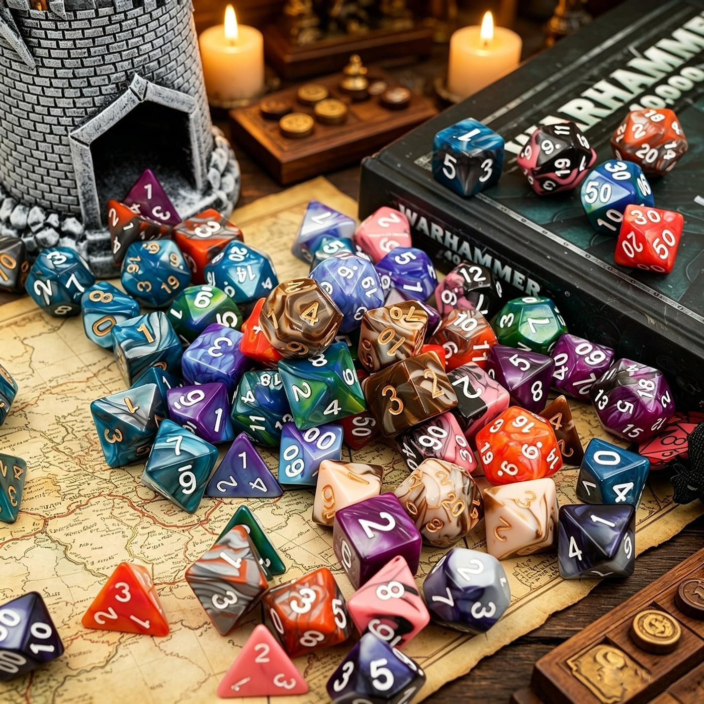 Polyhedral DND Dice Set-6 Pack Double-Colors Dice Sets Compatible with Dungeons