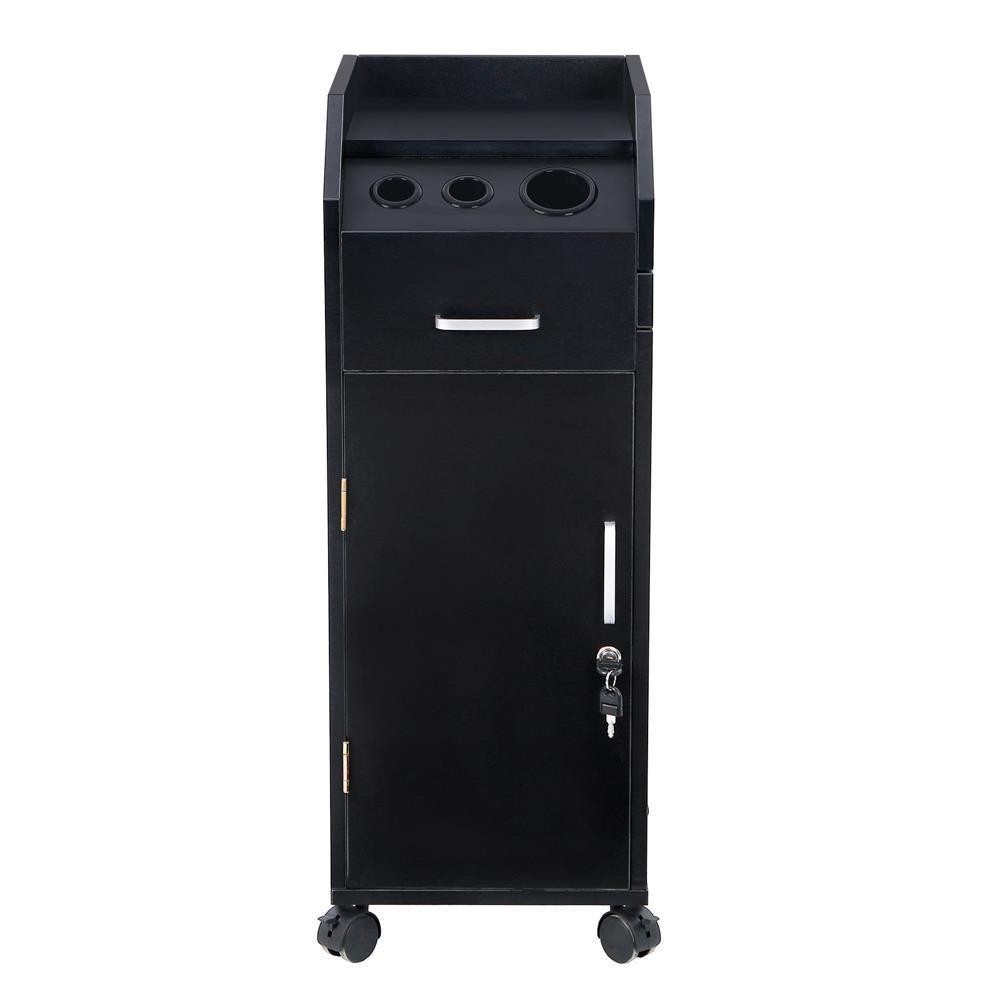 Black Salon Trolley Rolling Cart Beauty Drawer Lockable Cabinet w/4Wheel 4Holder