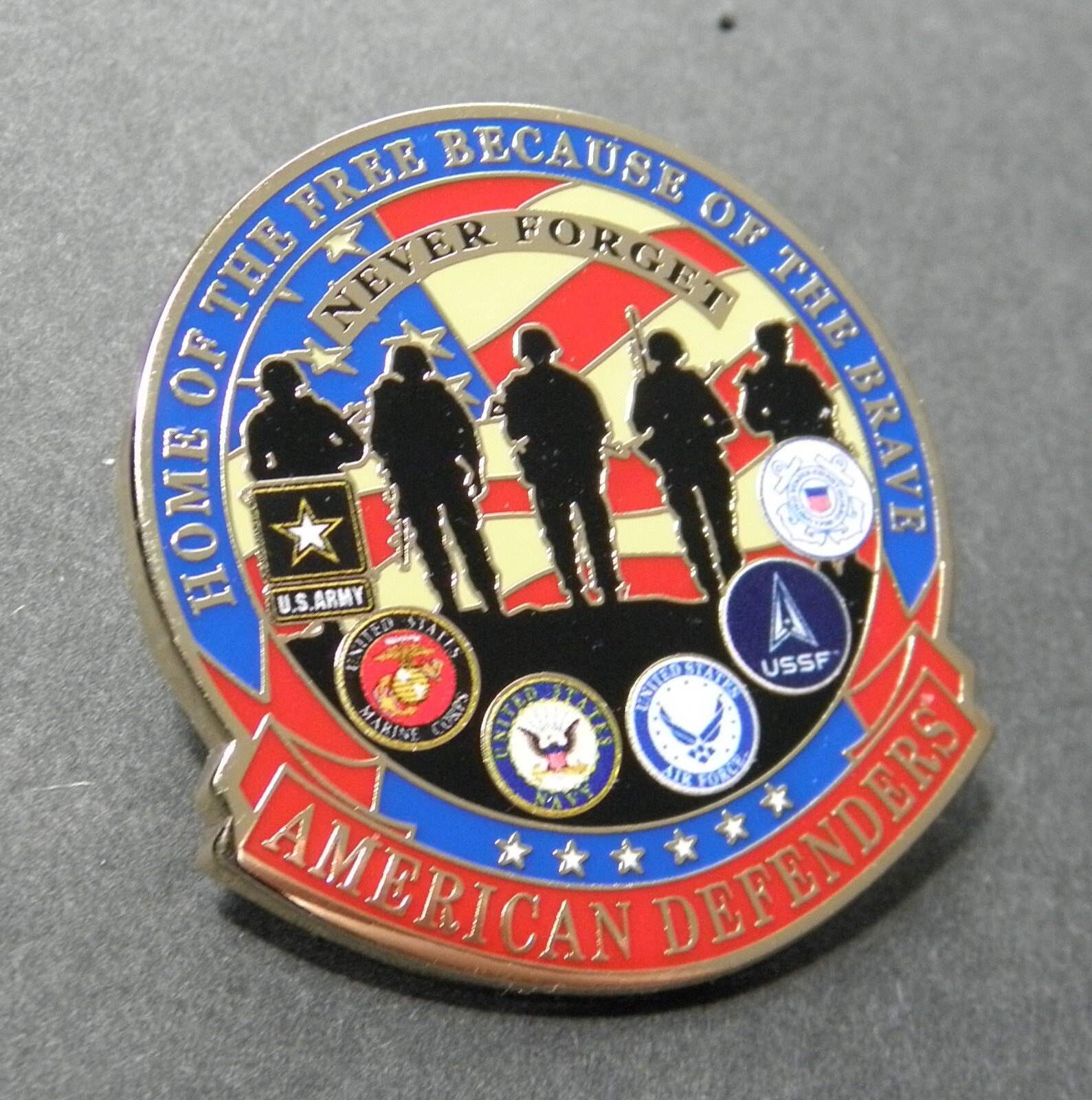 AMERICAN DEFENDERS ARMY NAVY USAF USMC USCG HONOR LAPEL PIN BADGE 1.6 INCHES
