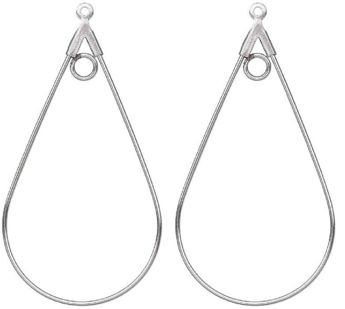 Hoop, 10 Silver Stainless Steel 20 Gauge 40x24mm Teardrop Beading Hoop Ear Wires