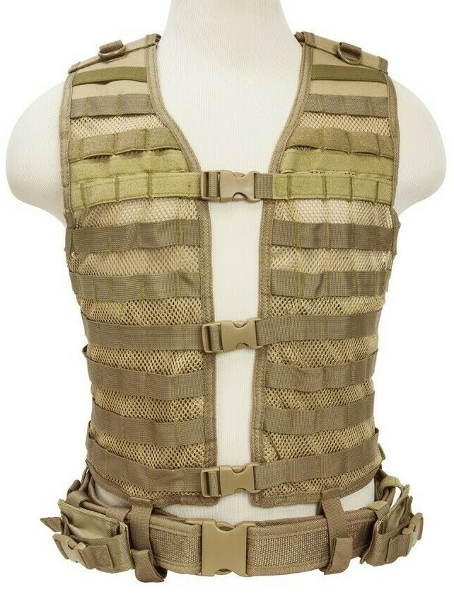 VISM Tactical PALS MOLLE Modular Platform Vest w/ Belt Set MED-XL hunt shoot TAN