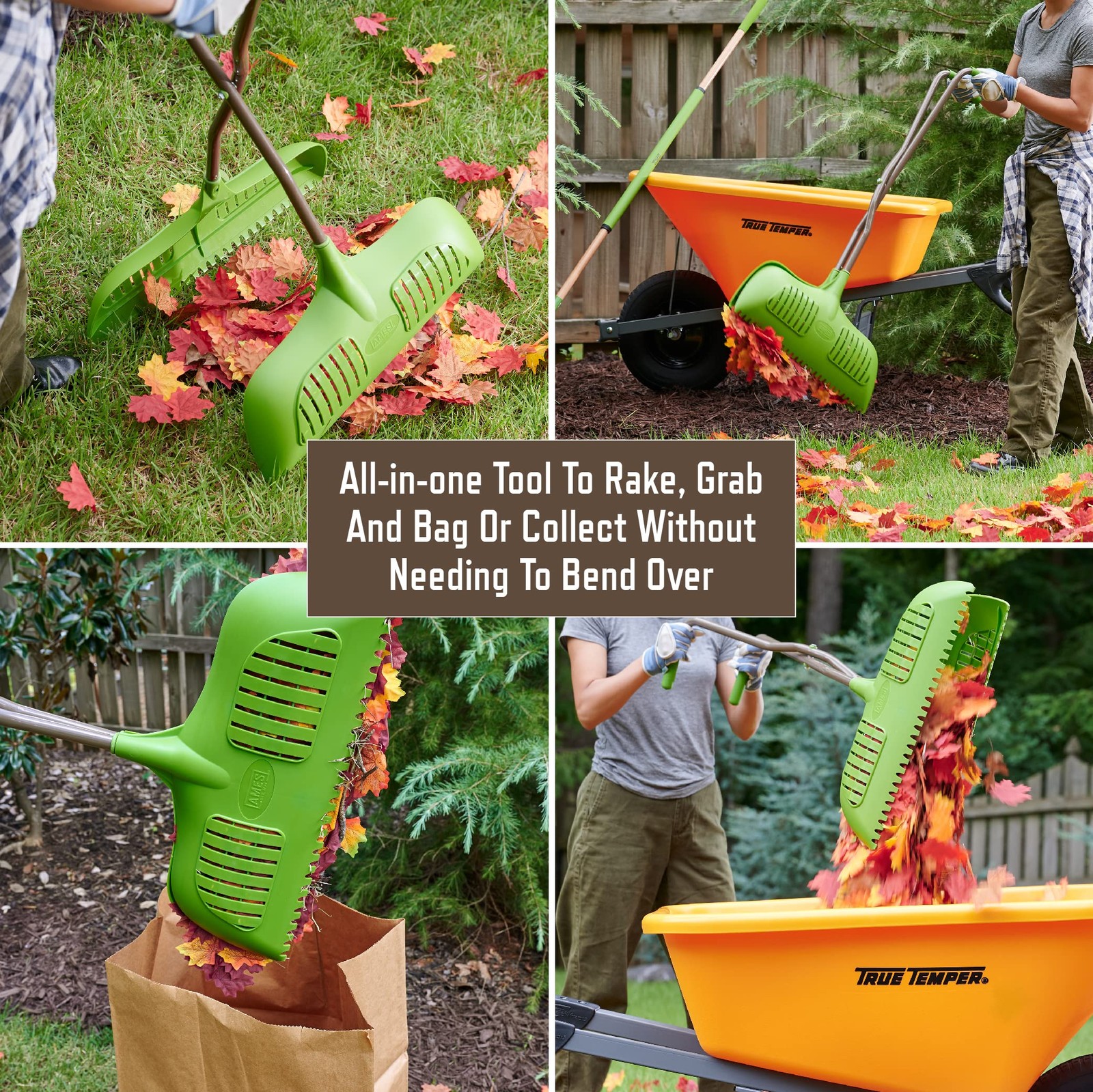 AMES Leaf Grabber Rake with Long Handle & Cushioned Grip for Leaves, Lawn Cli...