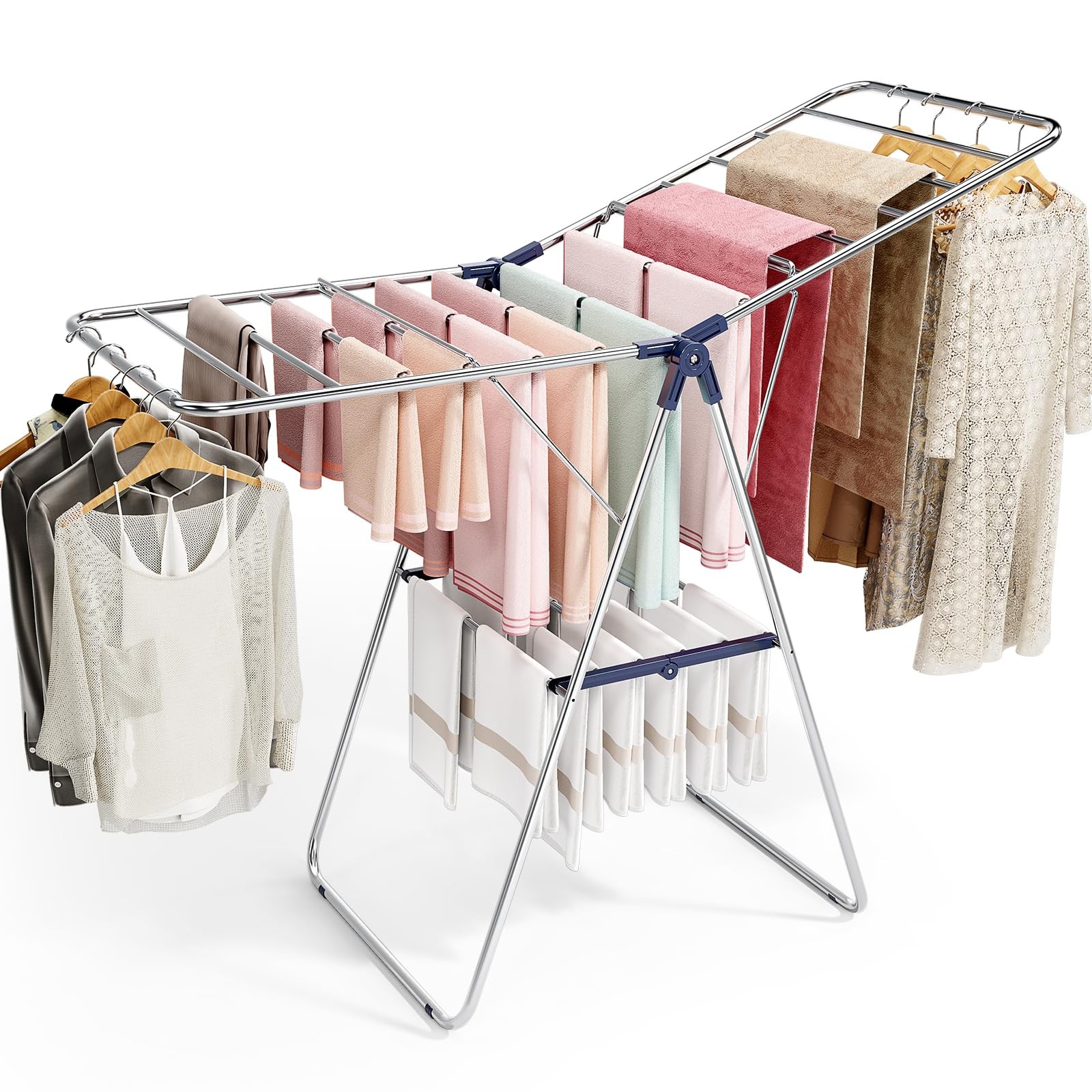 Clothes Drying Rack Stainless Steel Height-Adjustable Foldable Gullwings